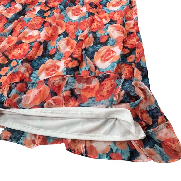 Laura Scott Woman plus size 1x blue & orange silky floral midi skirt EUC - Picture 3 of 8